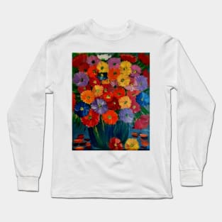 Beautiful  mixed flowers with metallic blue vase Long Sleeve T-Shirt